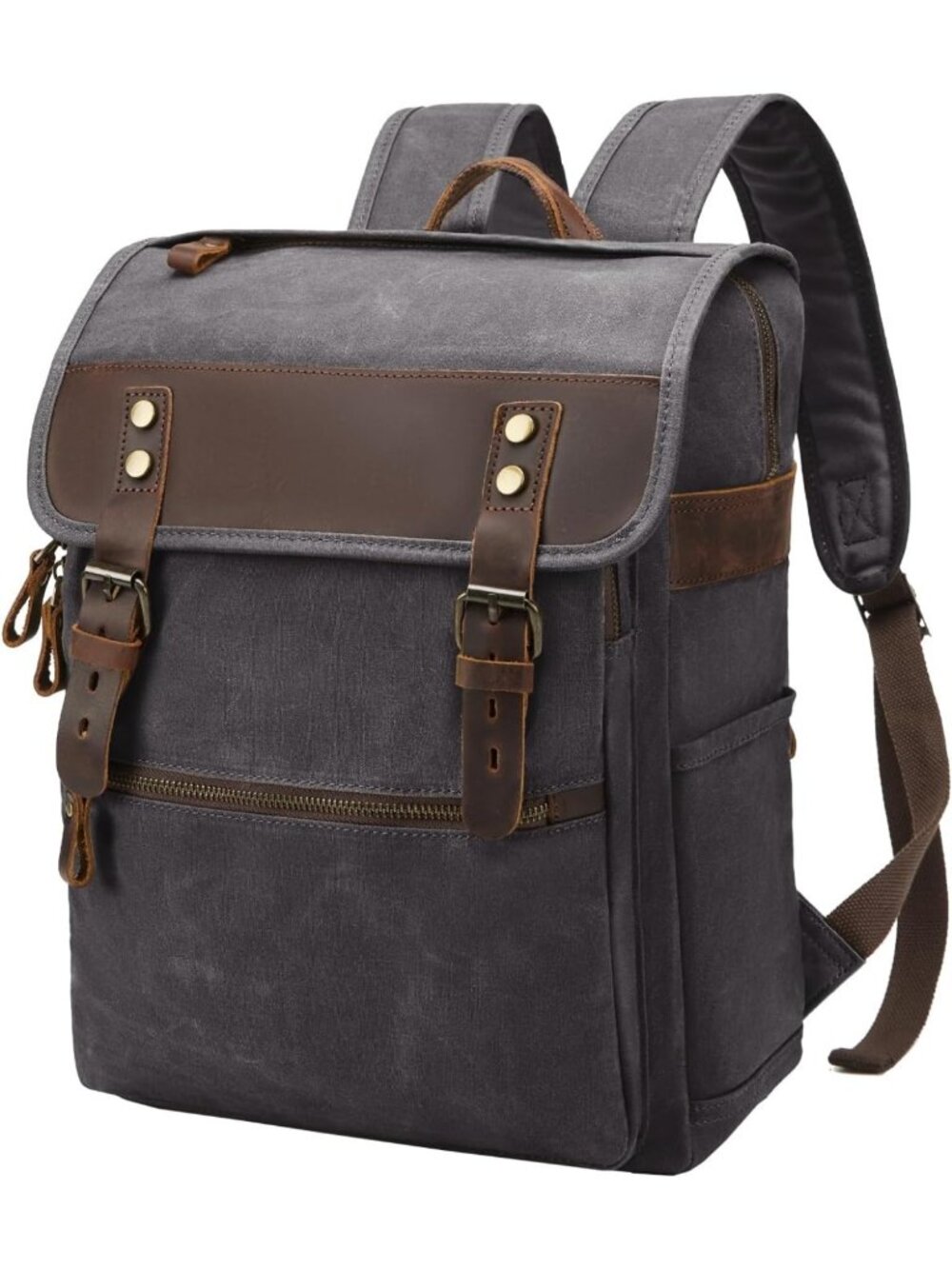 Vintage Waxed Canvas Backpack for Men & Women - Dark Grey, Durable & Stylish